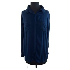 Splendid Navy Blue Long Sleeve Collared Neckline Button-Down Blouse Size M